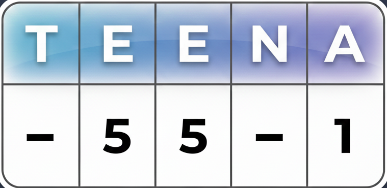 Name Numerology calculation for “Teena” showing letter values 5,5,1 in a numerology chart grid layout.
